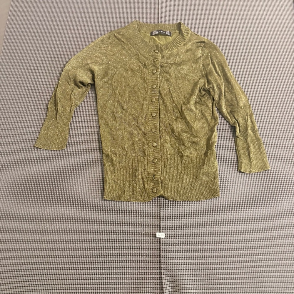 Zara Womens Gold Metallic Cable Knit Button Front Cardigan Sweater Size S